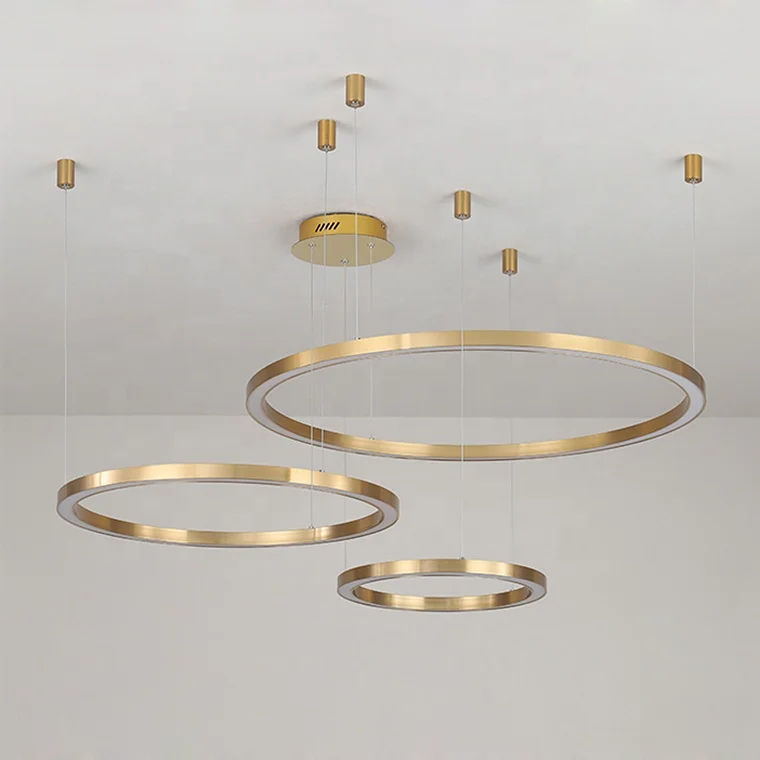 Luxury Round Hanging Lamp LED Ring Chandelier for Hotel Lobby Circular Pendant Light Office DALI Intelligence System lighting