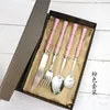 Hot selling lovely wedding gift set small waist handle ceramic handle stainless steel 4pcs cutlery gift set