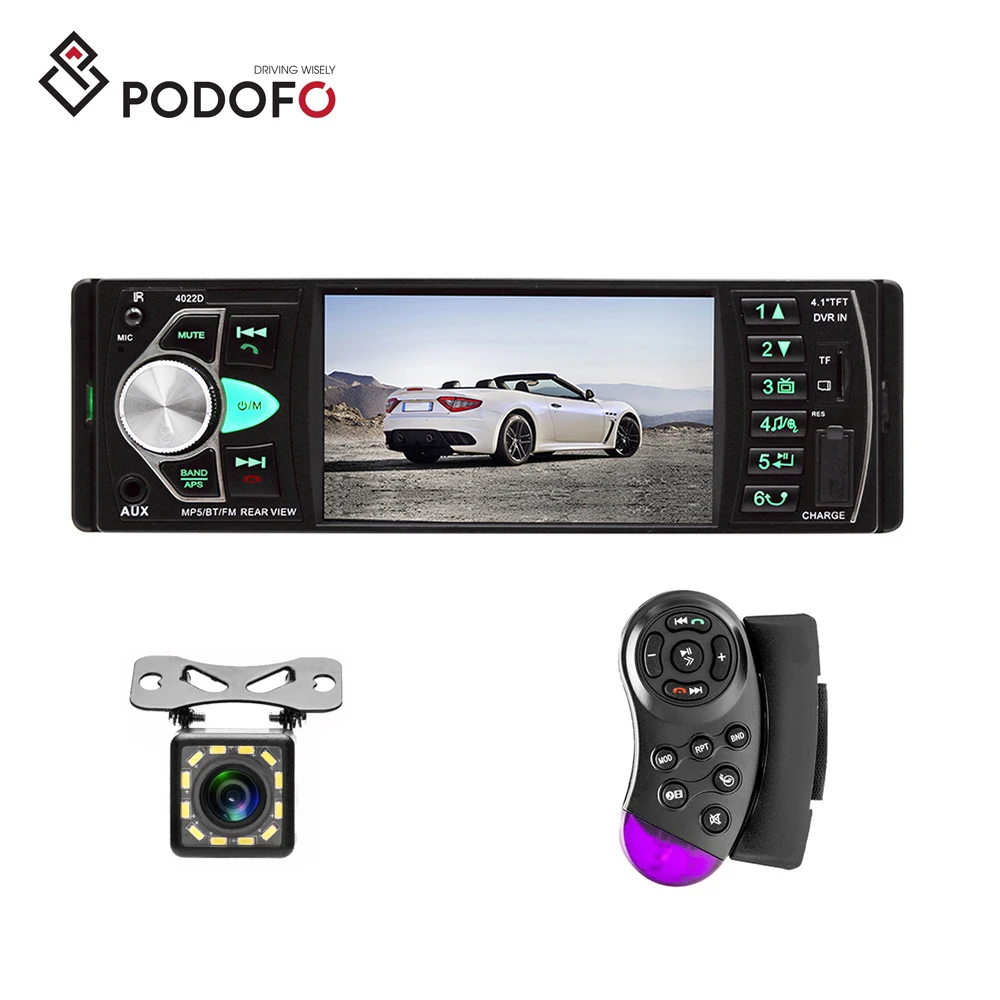 

Podofo Autoradio 4.1'' Car Radio 1Din Audio Stereo FM BT Steering Wheel Remote Control Intelligent Dynamic Reverse Camera