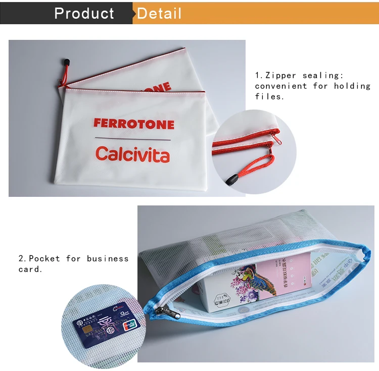 Custom pvc material double layer A4 size zipper file holder
