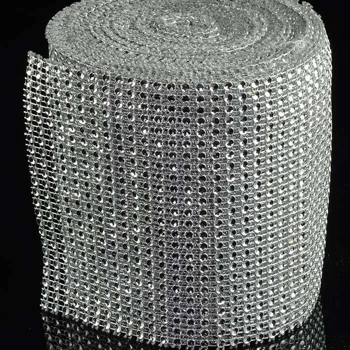 

Plastic 4.65 inches X10 yards acrylic sparkle diamond mesh ribbon silver diamond wrap ,