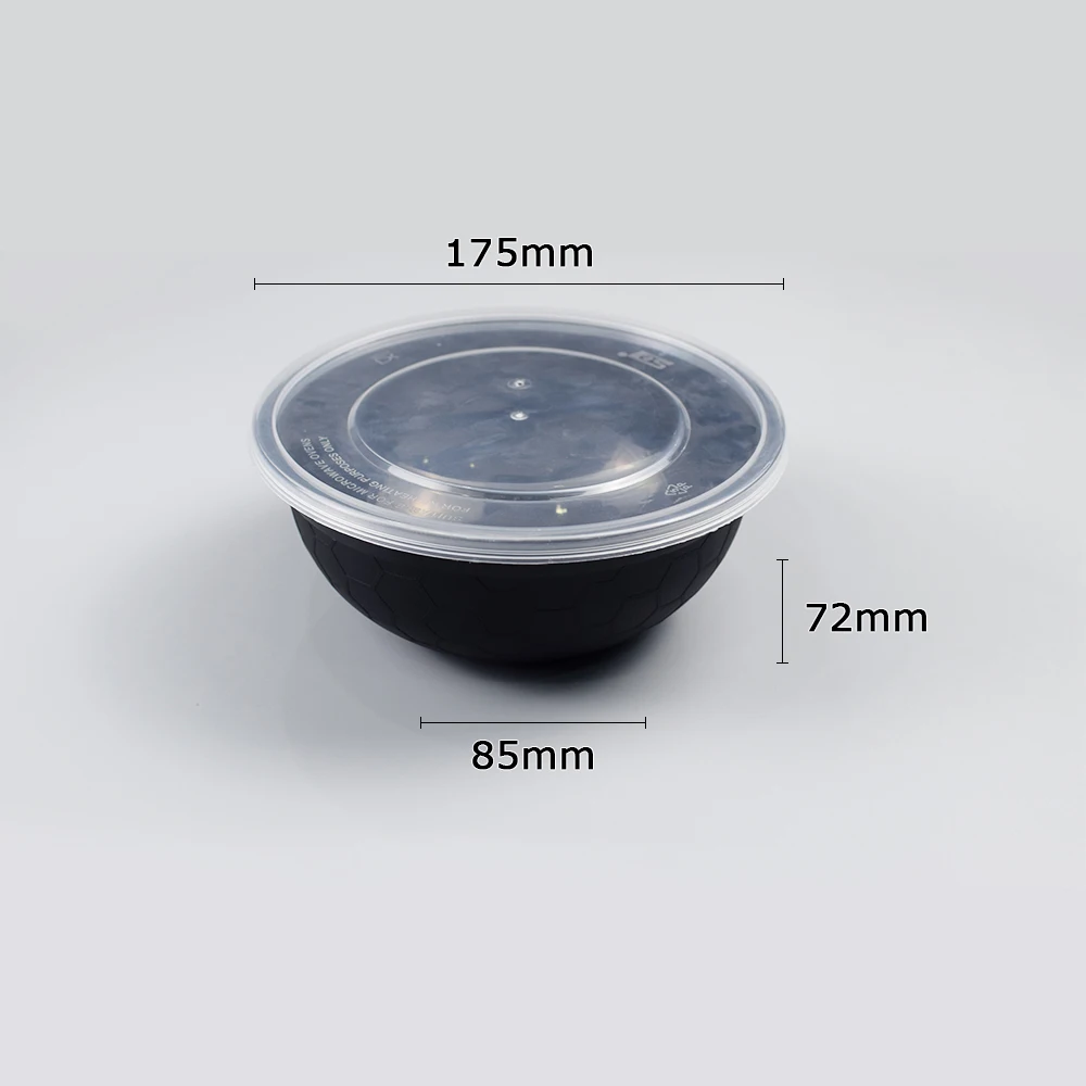 1050ml Disposable Plastic Bowl Black Ecofriendly Pp Plastic Round Food