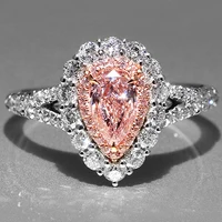 

XEYJZ249 Luxury 5A Zircon Full Diamonds Water Drop Shape Pink White Wedding Rings Princess Women Platinum Plating Ring Wholesale