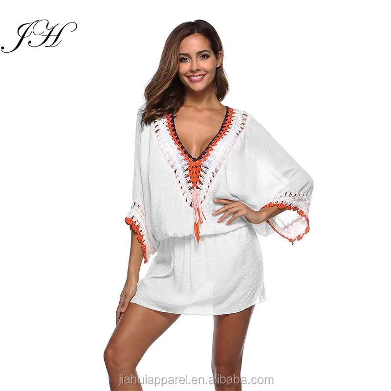 

2018 Sexy Deep V neck Crochet Beach Cover Up Summer Beach Dress Knitted Swimsuit Bikini Cover Up, 5 colors