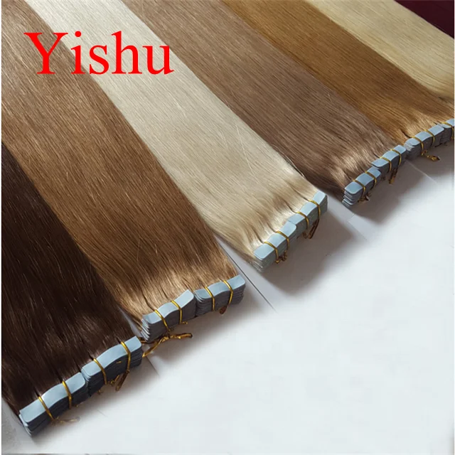

Double drawn Russian hair invisible seamless curly skin weft tape in hair extensions human hair, Color