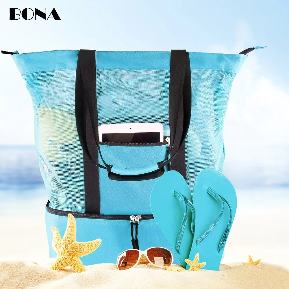 Mesh Beach Bag With Cooler Insulated Picnic Waterproof Zipper Tote Bags ...