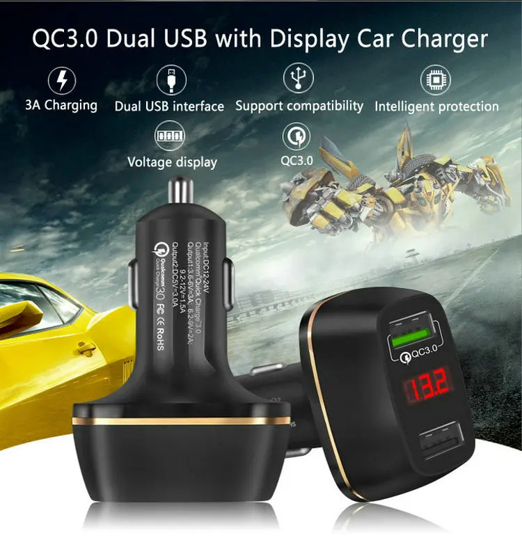 0 car fast charger with led screen digital display