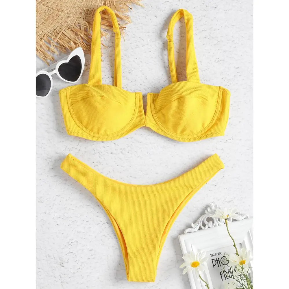 

2019 OEM Two piece V Waves Athletic Girl Underwire Brazilian Bikini Factory