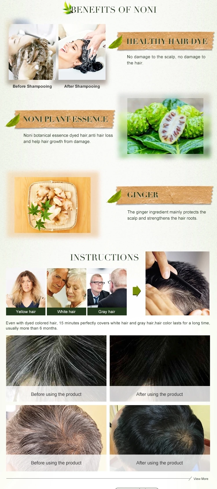 400ml Schwarzes Haarfärbemittel-shampoo Bio-pflanzens Erum Für