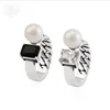 YDSR01 Retro Tai Silver Ring Pearl Black Agate Open Finger Ring For Lady