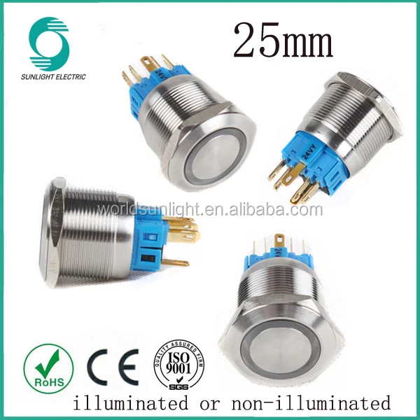 XL25S/B11 25mm non-illuminated momentary domed ball head stainless steel metal push button switch