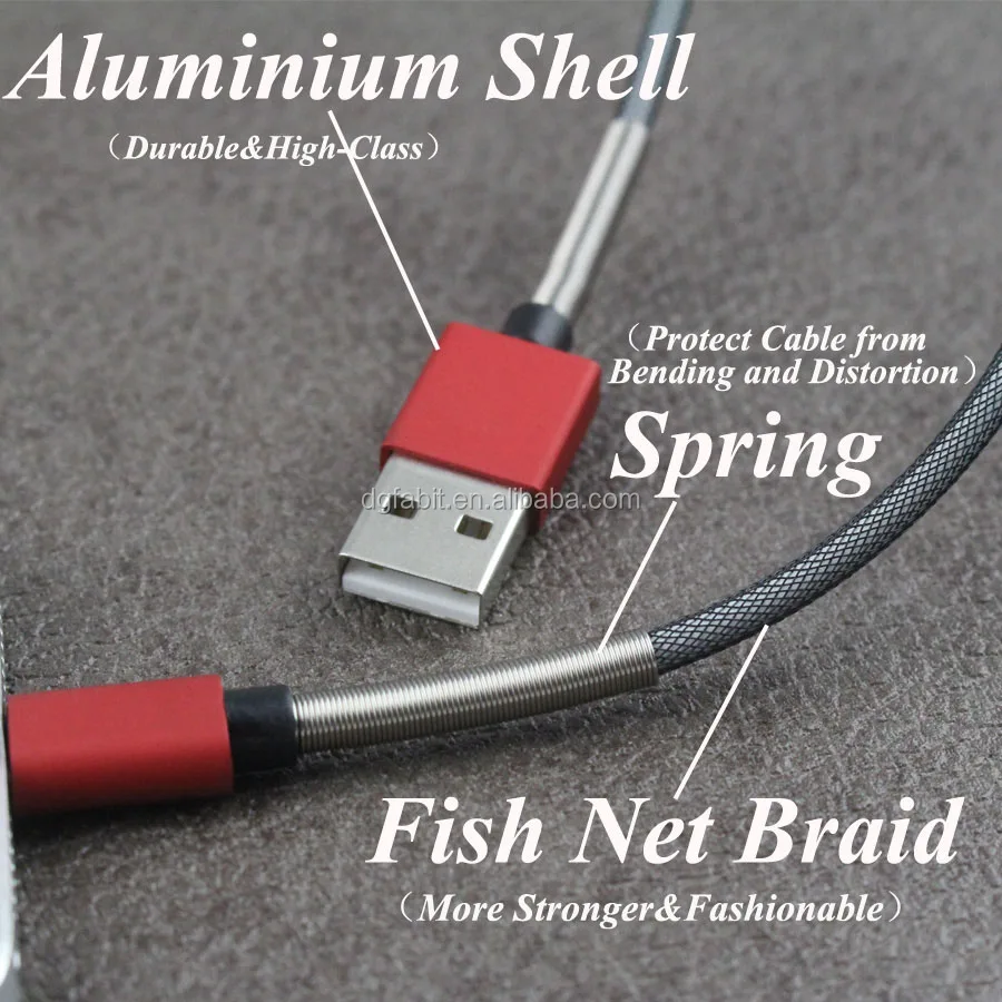 Fishnet Braided Micro USB Cable USB Data Cable With Spring