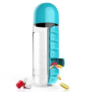 Image of Plastic Shaker Water Bottle With 7 Day Pill Box Pill Box Pill Water Bottle Organizer
