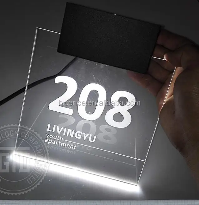 Crystal Glass Plate Hotel LED Lighted Door Room Number Level Number Direction Signage