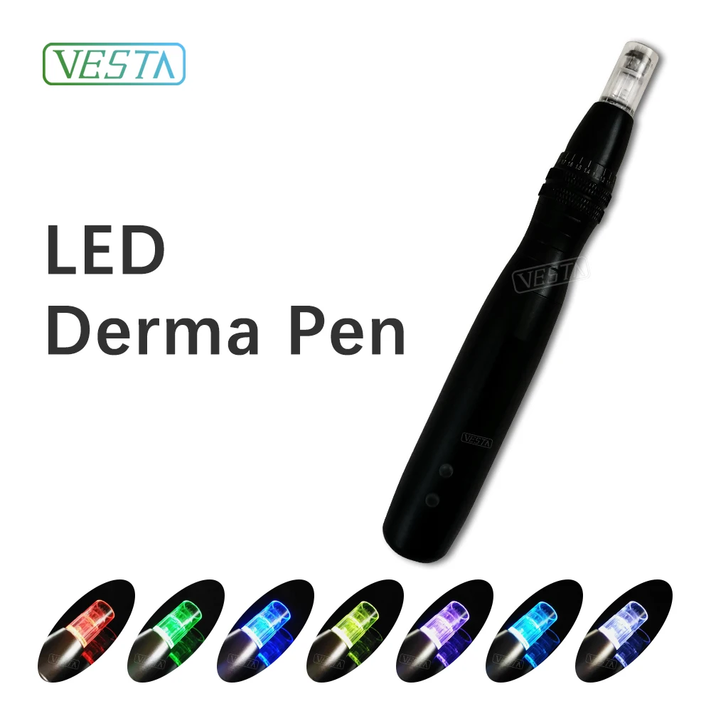 

Vesta Factory Price 7 Color Rechargeable Dr Pen Dermapen Led 3mm Nano Needle Cartridge Derma Pen, Silver;black
