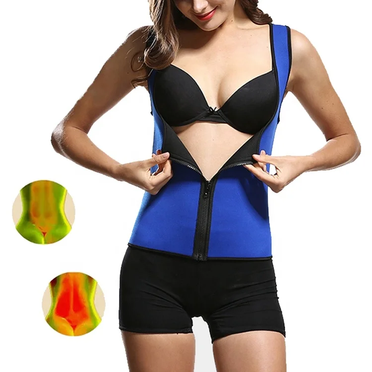 

women waist trainer vest shaper body sweat corset weight sauna loss neoprene tummy zipper womens control slim with black, Blue