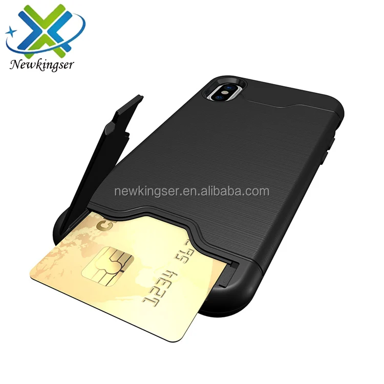 

For iPhone X Case Brush Card Slot Holder Back Cover Kickstand Case, Various color