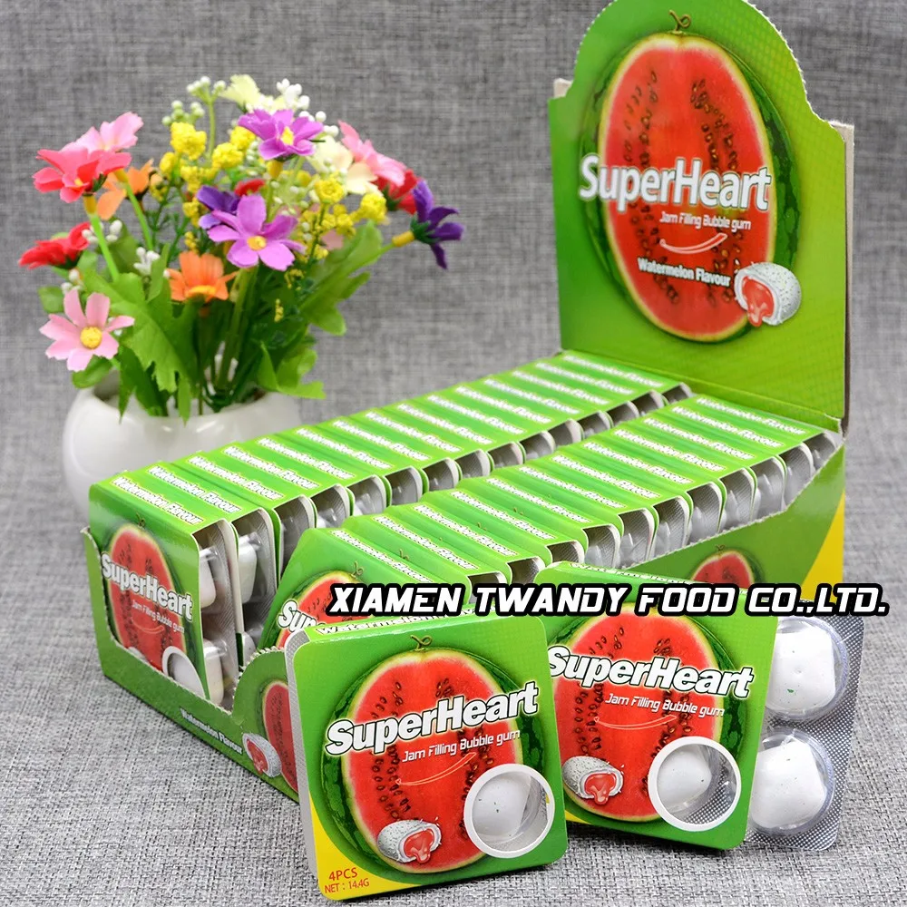 New 4pcs Watermelon Flavor Super Heart Jam Filling Bubble Gum Buy