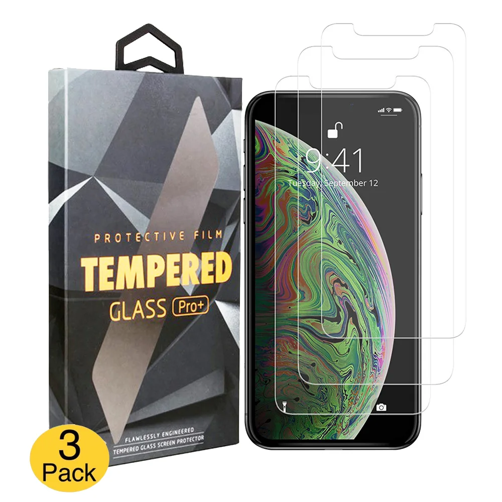 

3 Pack 0.33mm Tempered Glass Screen Protector for iPhone Xs