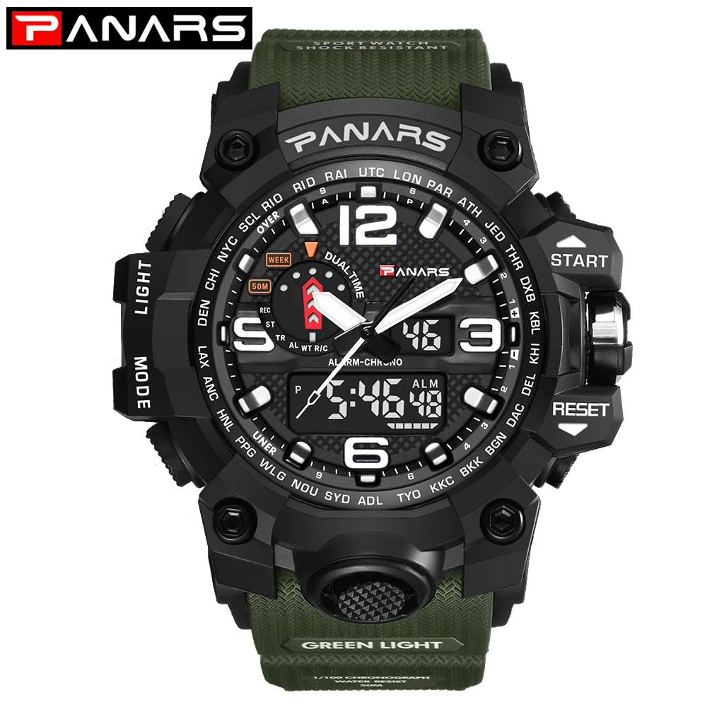 

PANARS 8202 Sport Wrist Watch For Men Outdoor Military Quartz Waterproof Mens Watches Led Digital Dual Display Electricity Clock