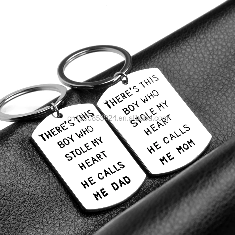 Family Jewelry Keychain Necklace Set Lettered Dads Little Dude Moms Prince There Is This Boy Who Stole My Heart Parents Son Gift