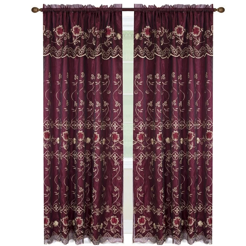 Fancy Tulle Lace Window Curtain Burgundy Two Layer Sheer Buy