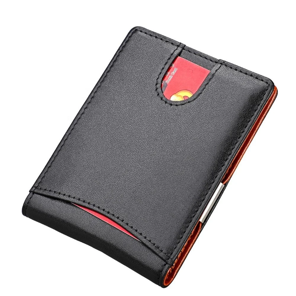 

Minimalist Bifold SIim Wallet, Money Clip Leather RFID Blocking Wallet with Gift Box, Brown, black or customized