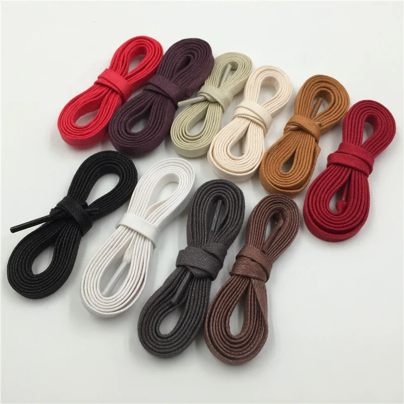 Hot Flat Waxed Shoelaces Wide Colorful Shoe Laces Waterproof Leather Shoes For Unisex Strings Cord Boots