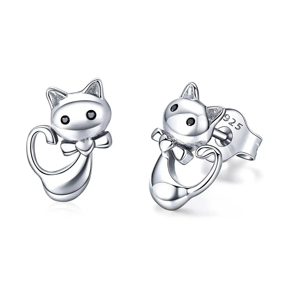 

Pure Hypoallergenic 925 Sterling Silver Cat Stud Earrings Cat Eye Earrings Jewelry