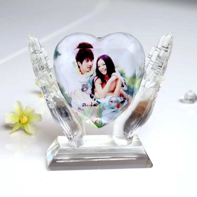
wholesale blank crystal glass photo frame custom 3d Heart Shape Crystal Photo Frame for Home Decoration 