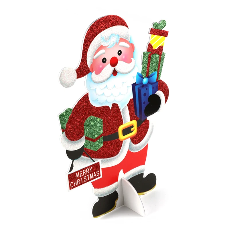 wholesale delicate glittering Christmas display Santa Claus cardboard stand display for Christmas festival decorative