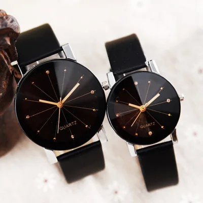 

Unisex Diamond watch line simple fashion Leather Couple Watch