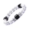 Stainless Steel Spacer Square Volcanic Stone Black and White Fashion Couple Friendship Bracelet