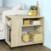 Sofa Side End Coffee Table Lamp Table with 2 Tiers Bookcase Storage sheleves on Wheels