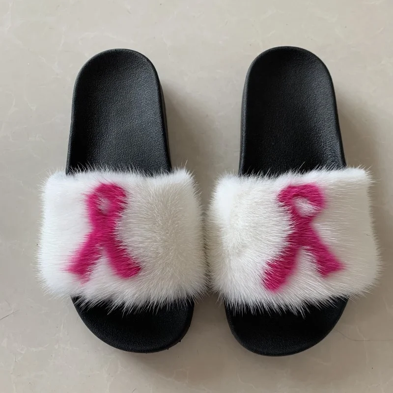 

New style stylish and comfortable mink fur slippers slides cc for women and kids, We can dyeing any color