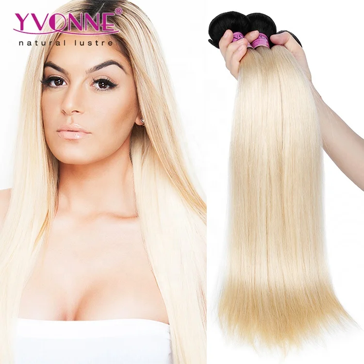 

Double drawn sew in human hair extensions blonde for white women, 1b 613 two tone hair