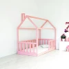 kids children wood floor house bed frame with groove ends