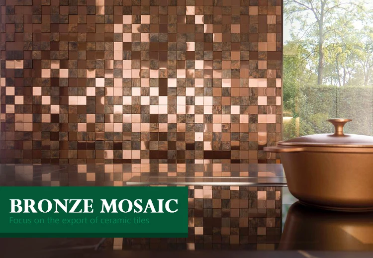wholesaler Luxury interior wall decoration metallic mosaic wall tile 300x300 production bronze metal tile mosaic