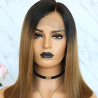 

Lace Front Human Hair Wigs Pre Plucked Full Brazilian Remy Hair 1B/27 Ombre Straight Short Bob Wig With Baby Hair Bleached Knots