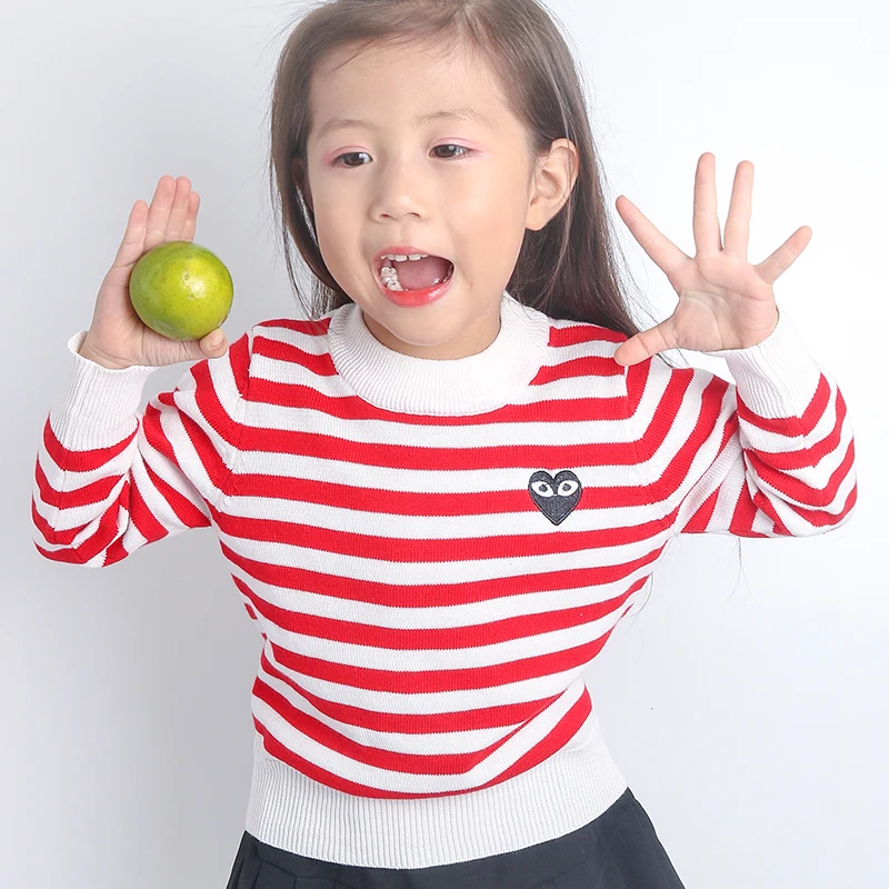 

Autumn Children's striped pullover sweater, Red;black