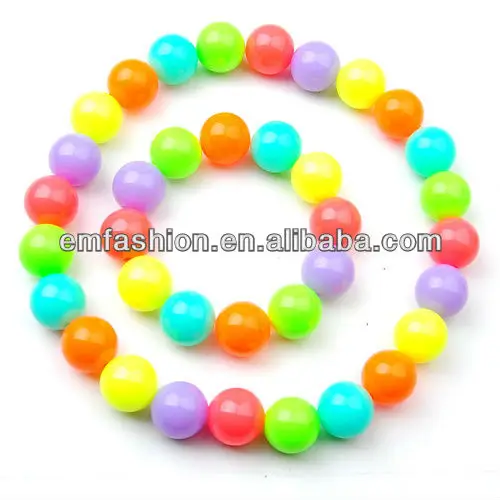

New Arrival 20mm Big Neon/candy Color Girls Teething Plastic Beads Necklace And Bracelet Set Jewelry, Many