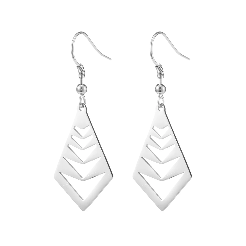 

Unique Simple Fashion Stainless Steel Geometrical Shape Steel Color Hollow Out Earrings For Wholesales