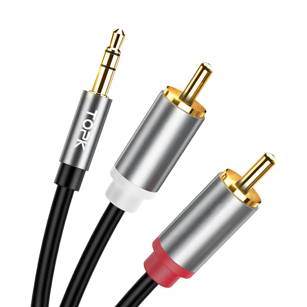 

Free Shipping TOPK 2RCA to 3.5 Audio AUX 3.5mm Jack RCA Cable, Grey