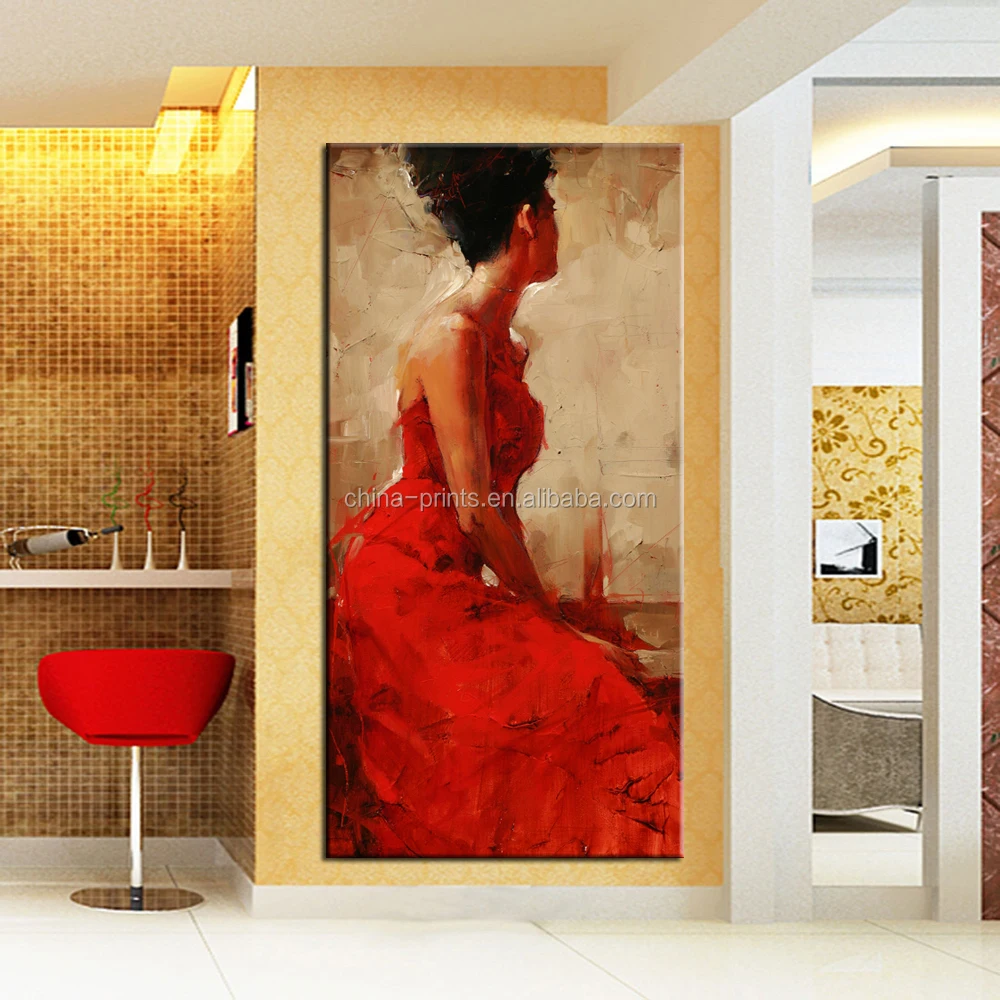 Elegante vrouwen schilderkunst/rode jurk vrouwen wanddecoratie ...