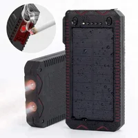 

Outdoor Portable Waterproof Solar Charger 20000mAh Solar Power Bank Battery Charger with Dual Led Torchlight Cigarette Lighter