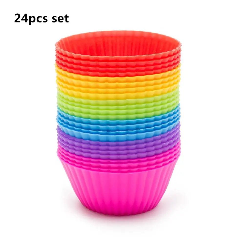 

FDA and BPA free Non-stick 24pack Reusable Silicone Baking Cups Cupcake Liners Muffins Cup Molds