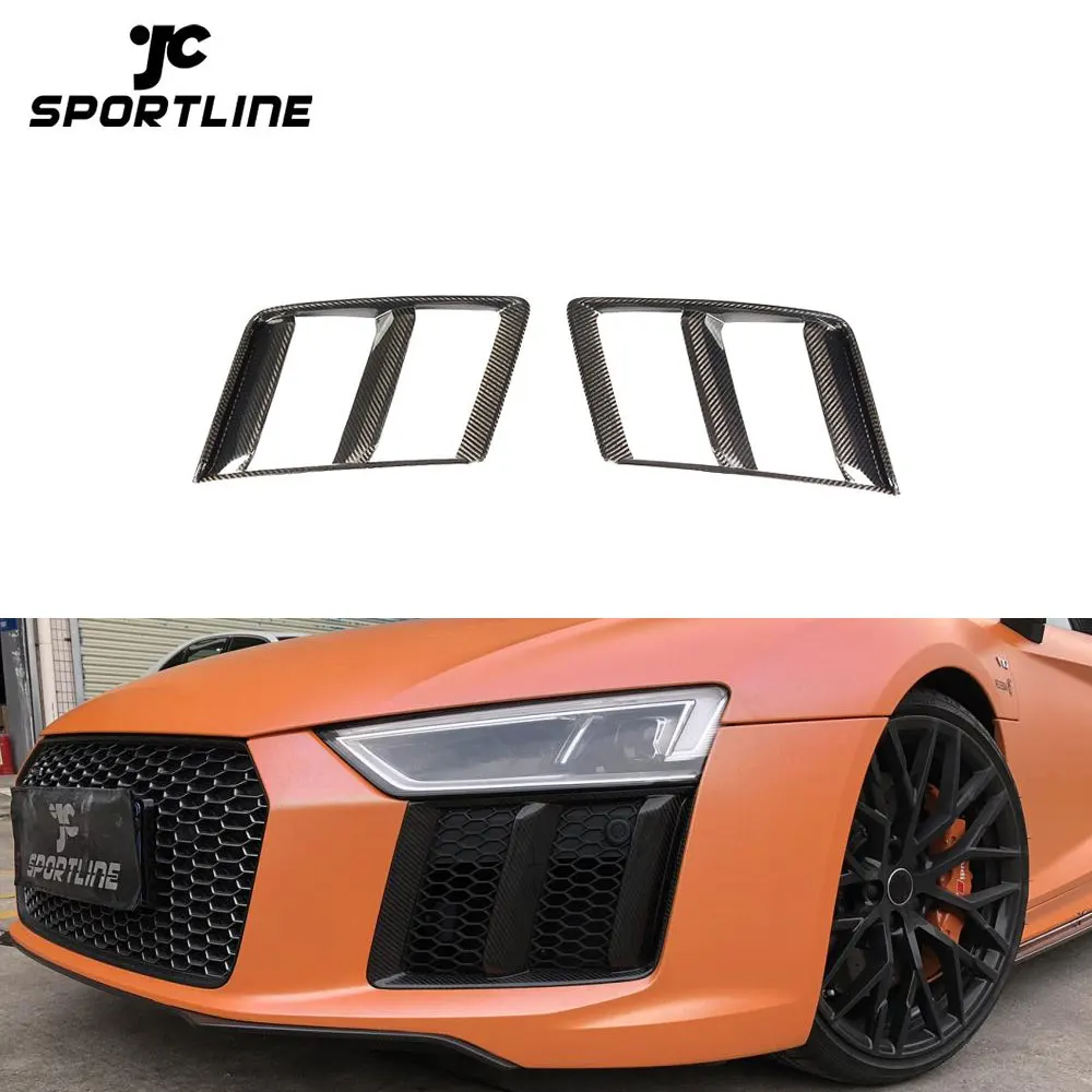 

Dry Carbon Fiber R8 2 Gen Front Bumper Lower Fog Grille Vents Cover for Audi R8 V10 Plus Coupe 2-Door 16-18