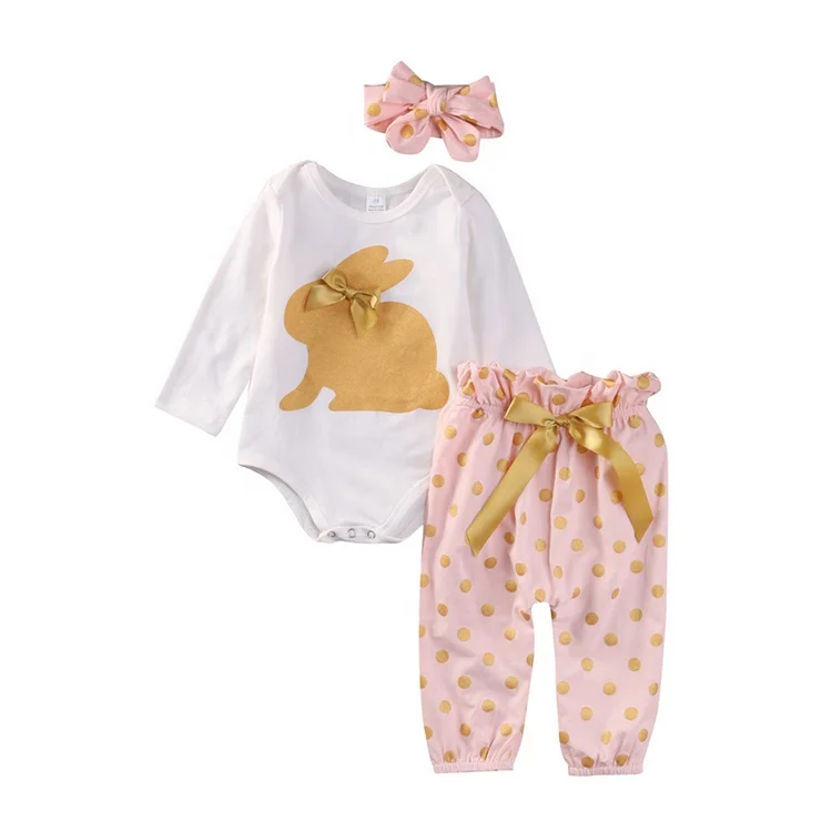 

Hot 2019 Easter Baby Girls Children Romper Jumpsuit Pants Clothing Set with Headband, Picture