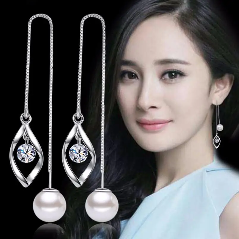 

2018 New Soft and elegant zircon drop earring long ear line for women, N/a
