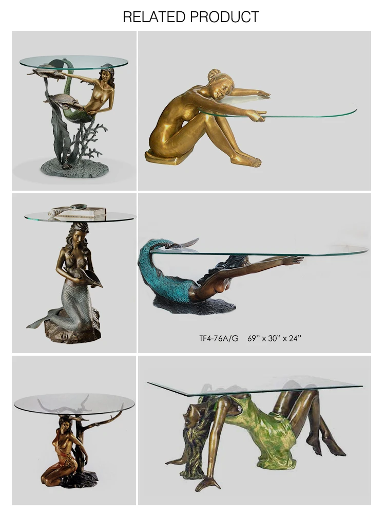 Modern Indoor Use Art Coffee Table Metal Nude Woman Statues Brass